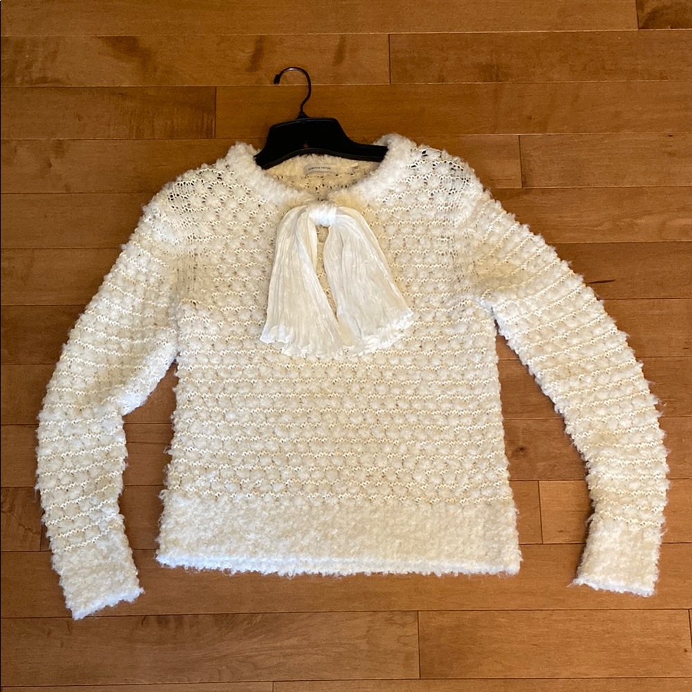 Rebecca Taylor Cream Textured Sweater w/ Bow Tie Neck Size M